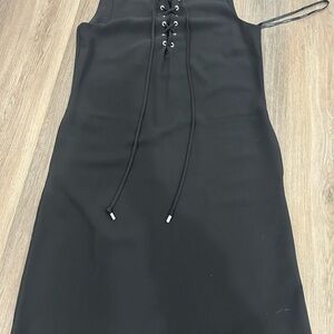 Calvin Klein Elegant Black Lace-Up Zip Dress With Pockets